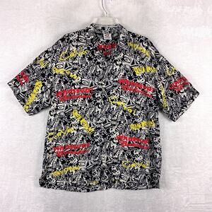 VTG Rum Reggae Hawaiian Shirt L Black Red Yellow Budweiser Whassup Rayon Y2K